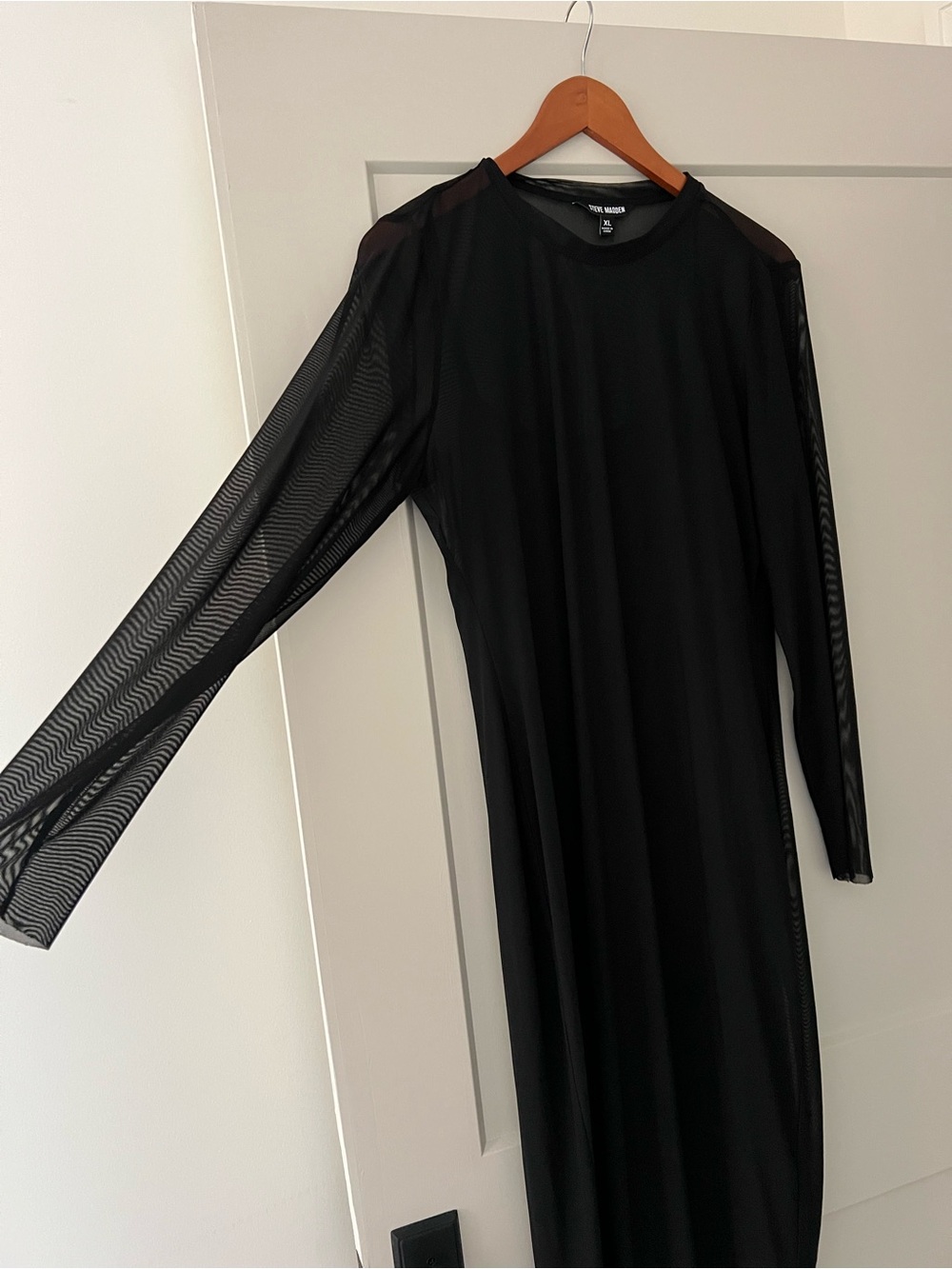 Steve Madden Black Long Sleeve Mesh Midi Dress